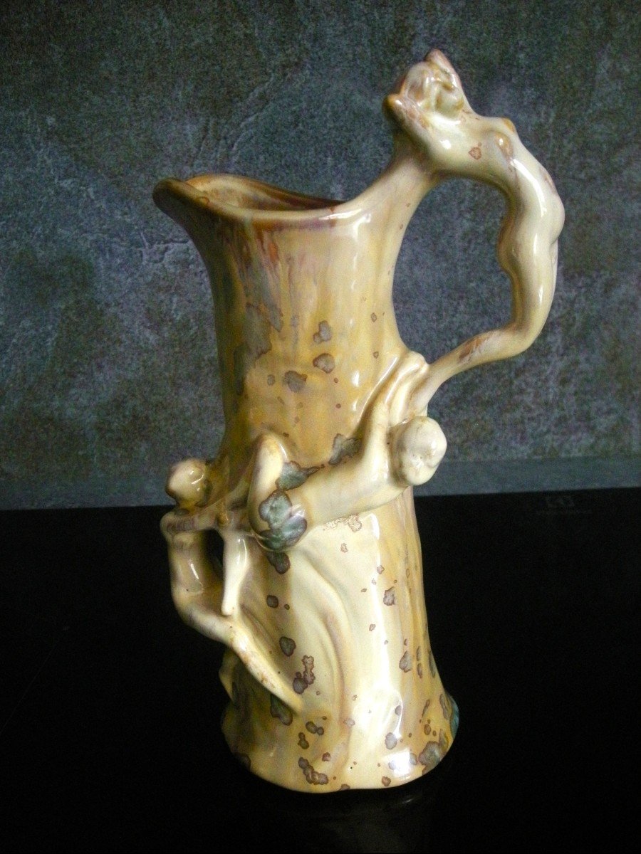 Vase - Pitcher In Art Nouveau Stoneware 1903 Signed Pierrefonds-photo-3