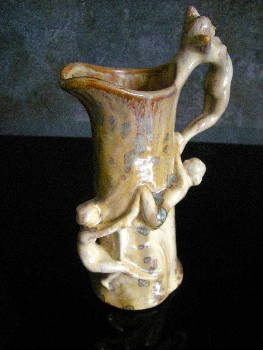 Vase - Pitcher In Art Nouveau Stoneware 1903 Signed Pierrefonds-photo-4