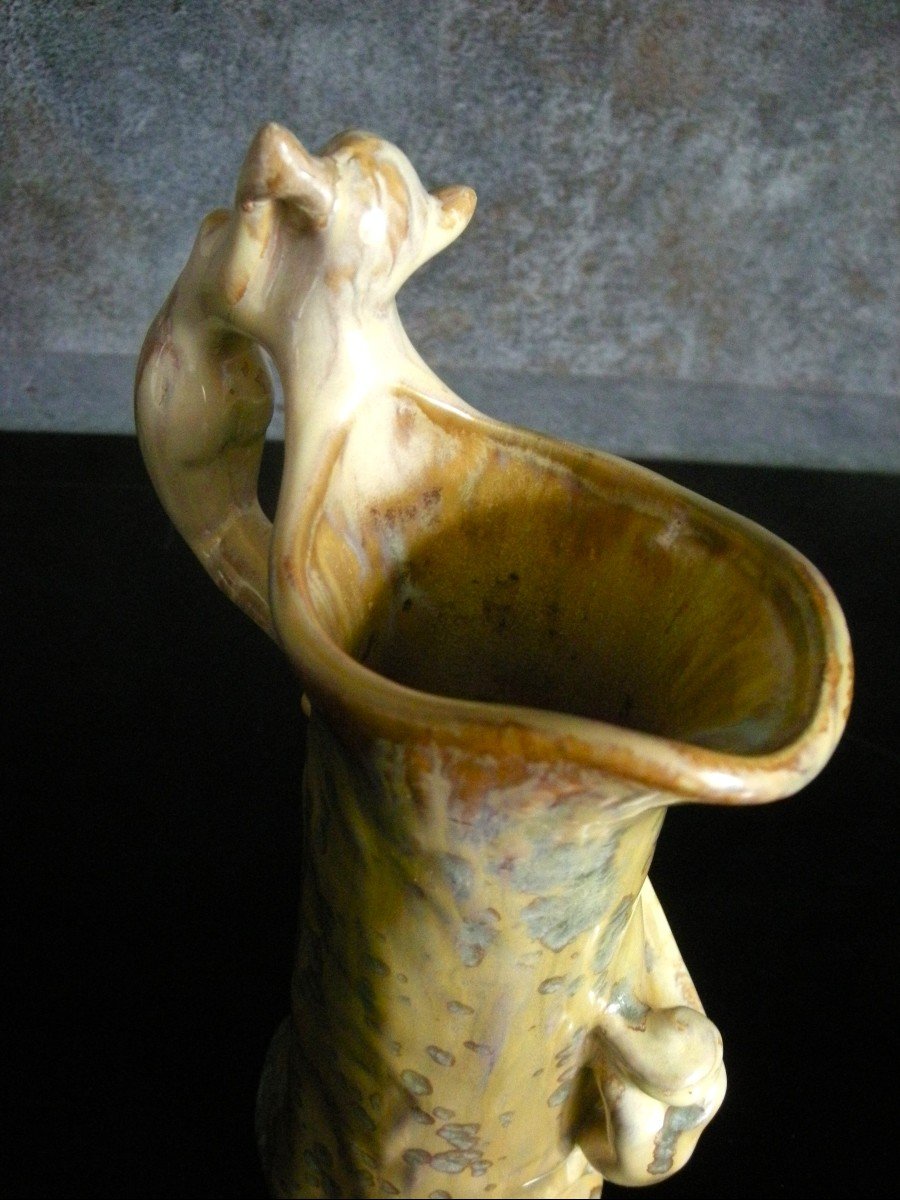 Vase - Pitcher In Art Nouveau Stoneware 1903 Signed Pierrefonds-photo-2