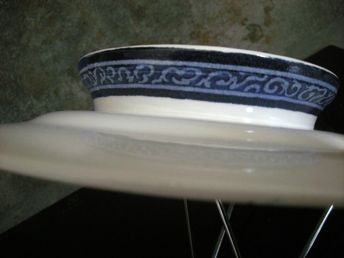 19th Century Pie Dish "blue Fan Service" By Jules Vieillard Bordeaux-photo-3