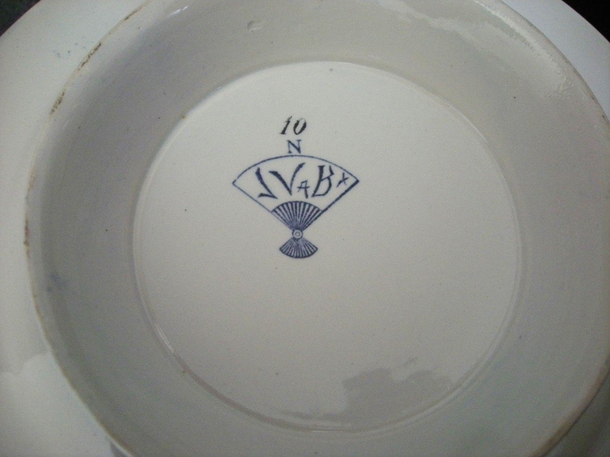 19th Century Pie Dish "blue Fan Service" By Jules Vieillard Bordeaux-photo-3