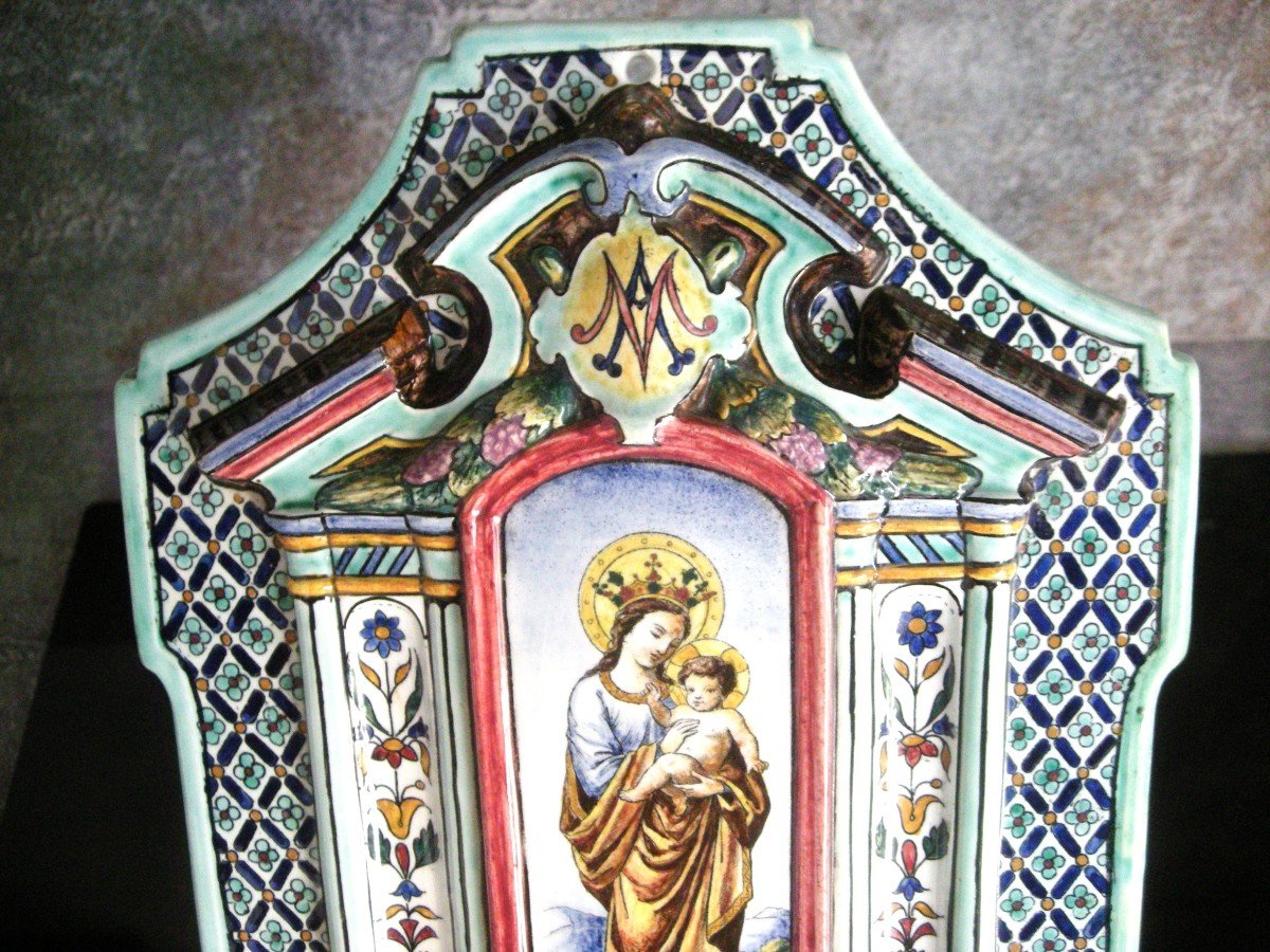 19th Century Renaissance Style Bedside Holy Water Font Signed Gien-photo-1