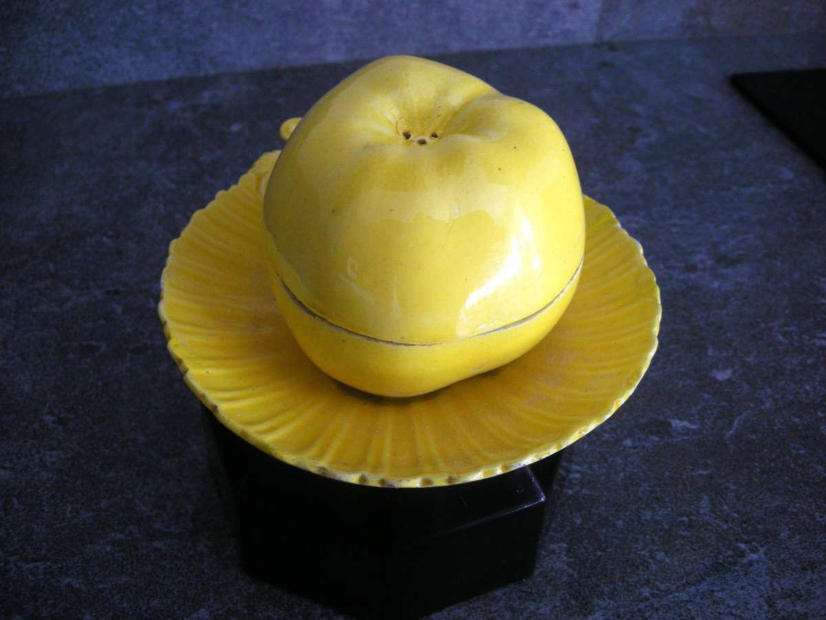 Trompe-l'oeil Inkwell, Fine Yellow Earthenware Signed Montereau   -photo-2