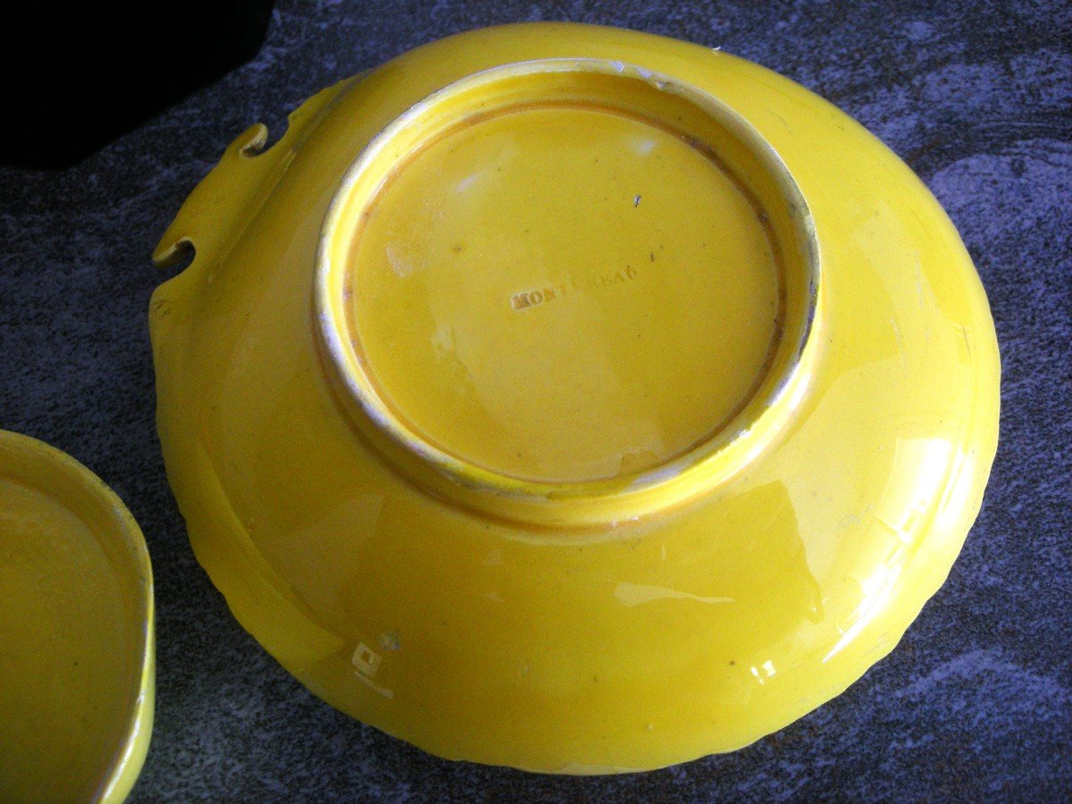 Trompe-l'oeil Inkwell, Fine Yellow Earthenware Signed Montereau   -photo-3