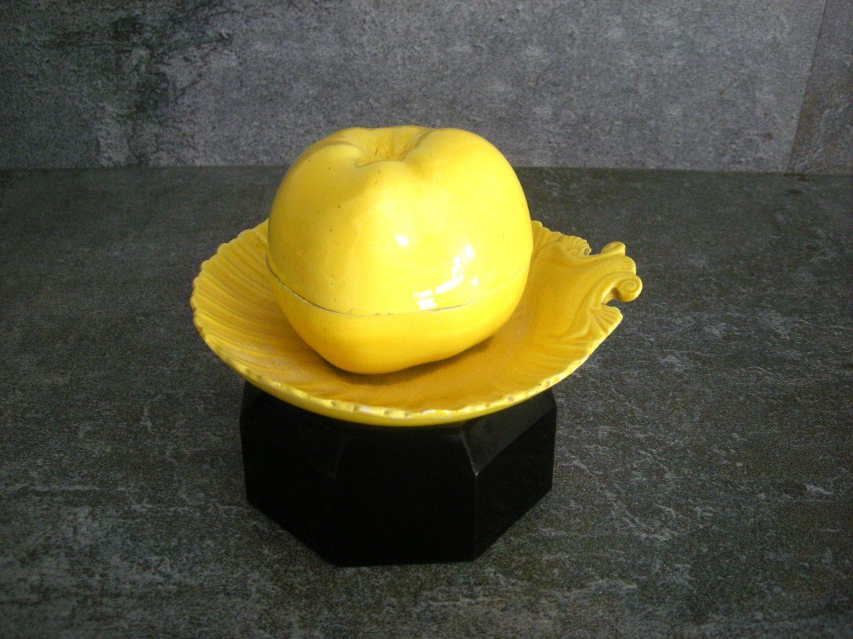 Trompe-l'oeil Inkwell, Fine Yellow Earthenware Signed Montereau   -photo-6