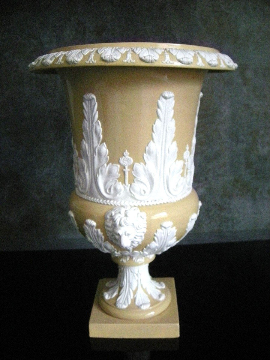 Medici Vase Fine Yellow Stoneware Early 19th Century Signed Creil-photo-2