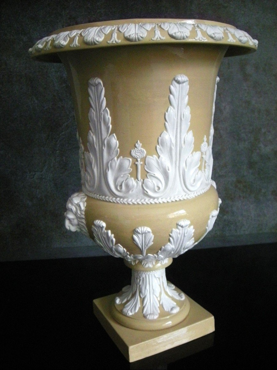 Medici Vase Fine Yellow Stoneware Early 19th Century Signed Creil-photo-1