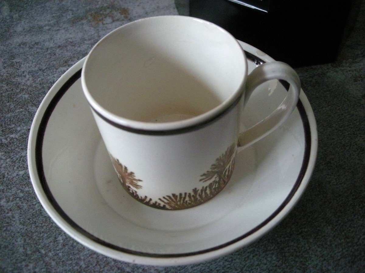 Tasse  Et  Soucoupe  En  Faïence  Fine  1803  Décor  Herborisation-photo-4