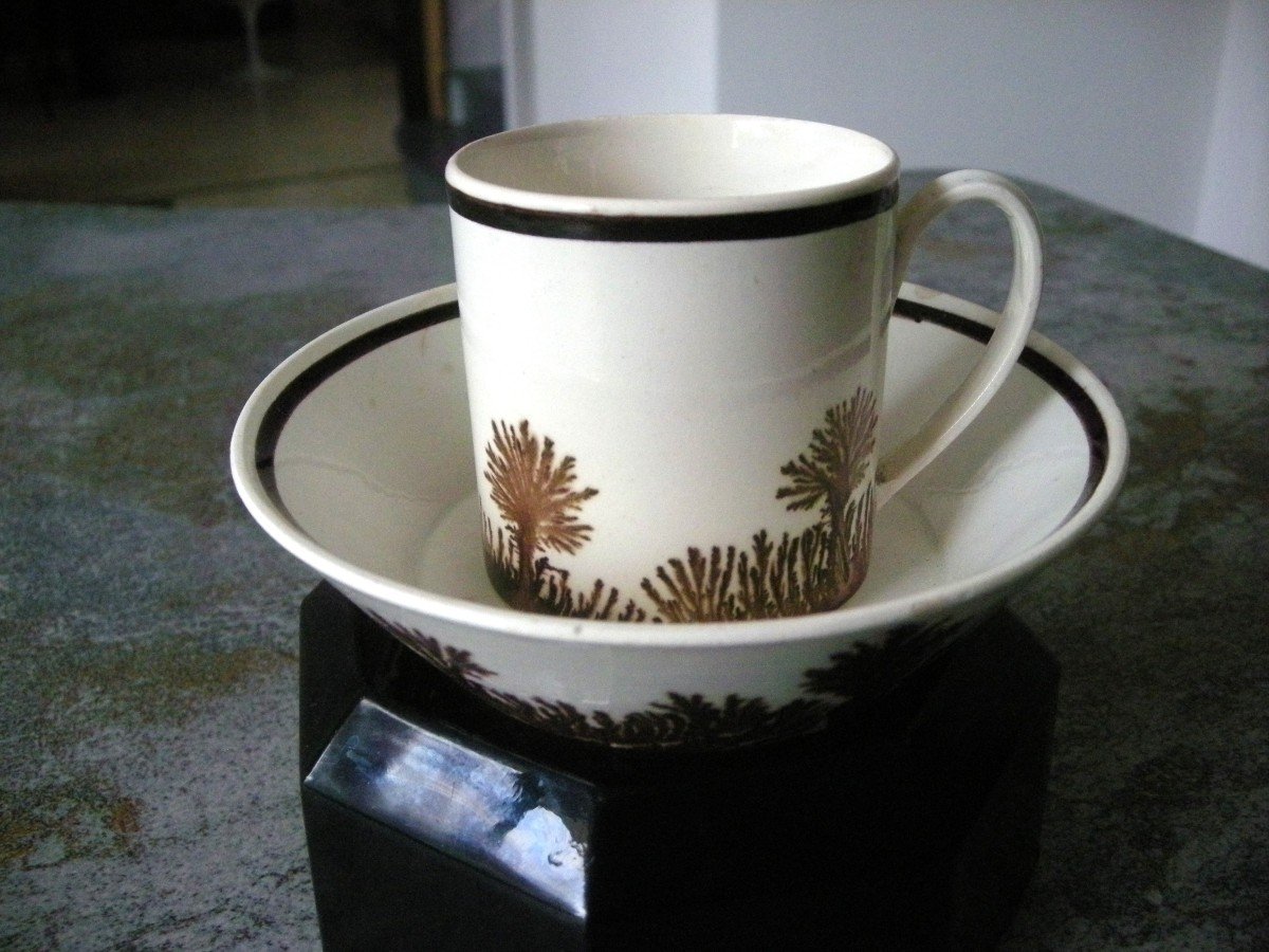 Tasse  Et  Soucoupe  En  Faïence  Fine  1803  Décor  Herborisation