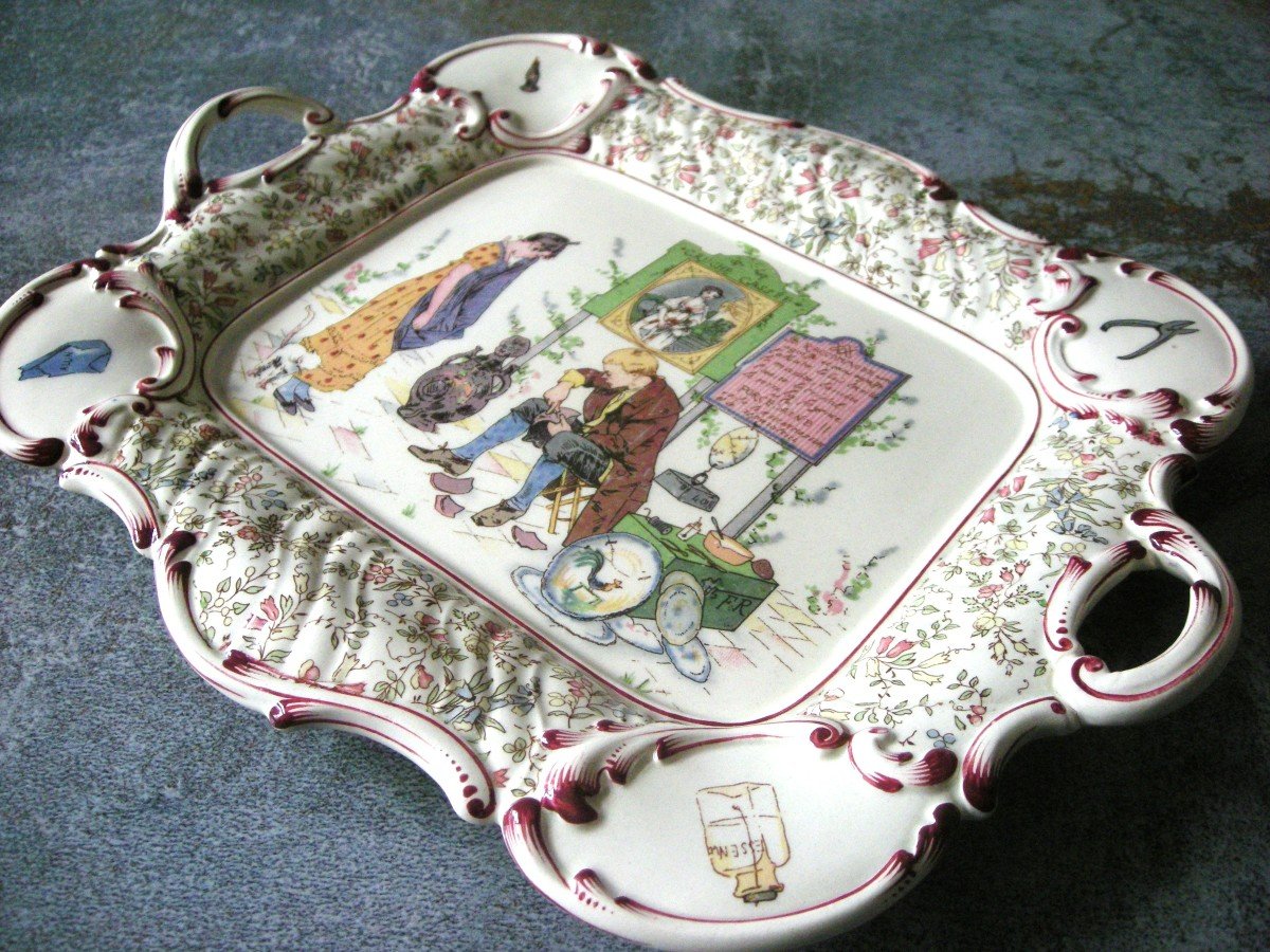 Sarreguemines Earthenware Dish Decorated With “aux Enfants Richard”-photo-2