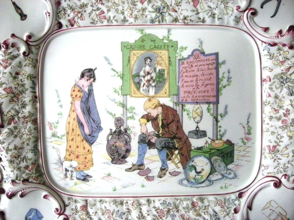 Sarreguemines Earthenware Dish Decorated With “aux Enfants Richard”-photo-3