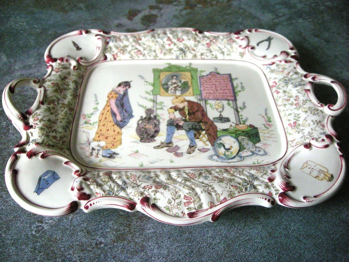 Sarreguemines Earthenware Dish Decorated With “aux Enfants Richard”-photo-7