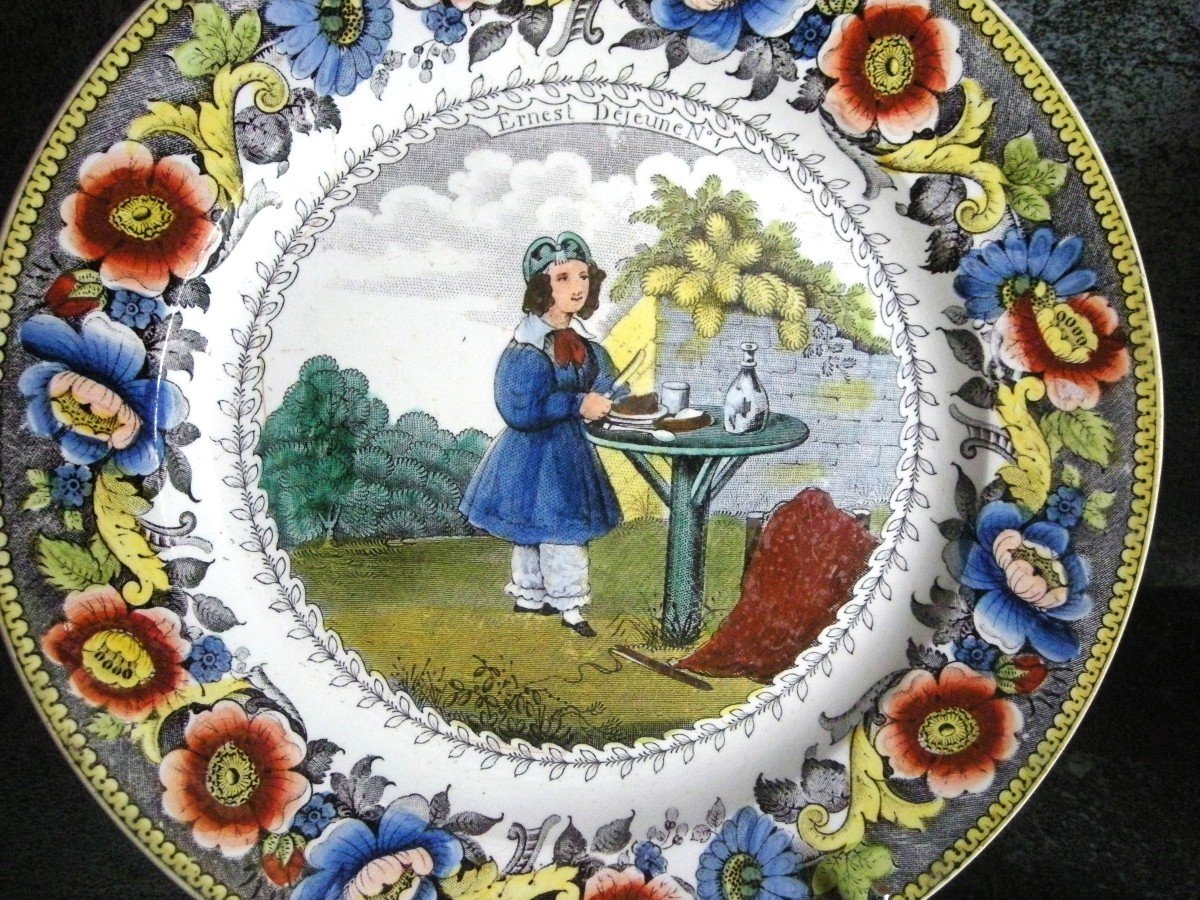 3 Polychrome Earthenware Plates Decorated With “the Children” From Creil-photo-1