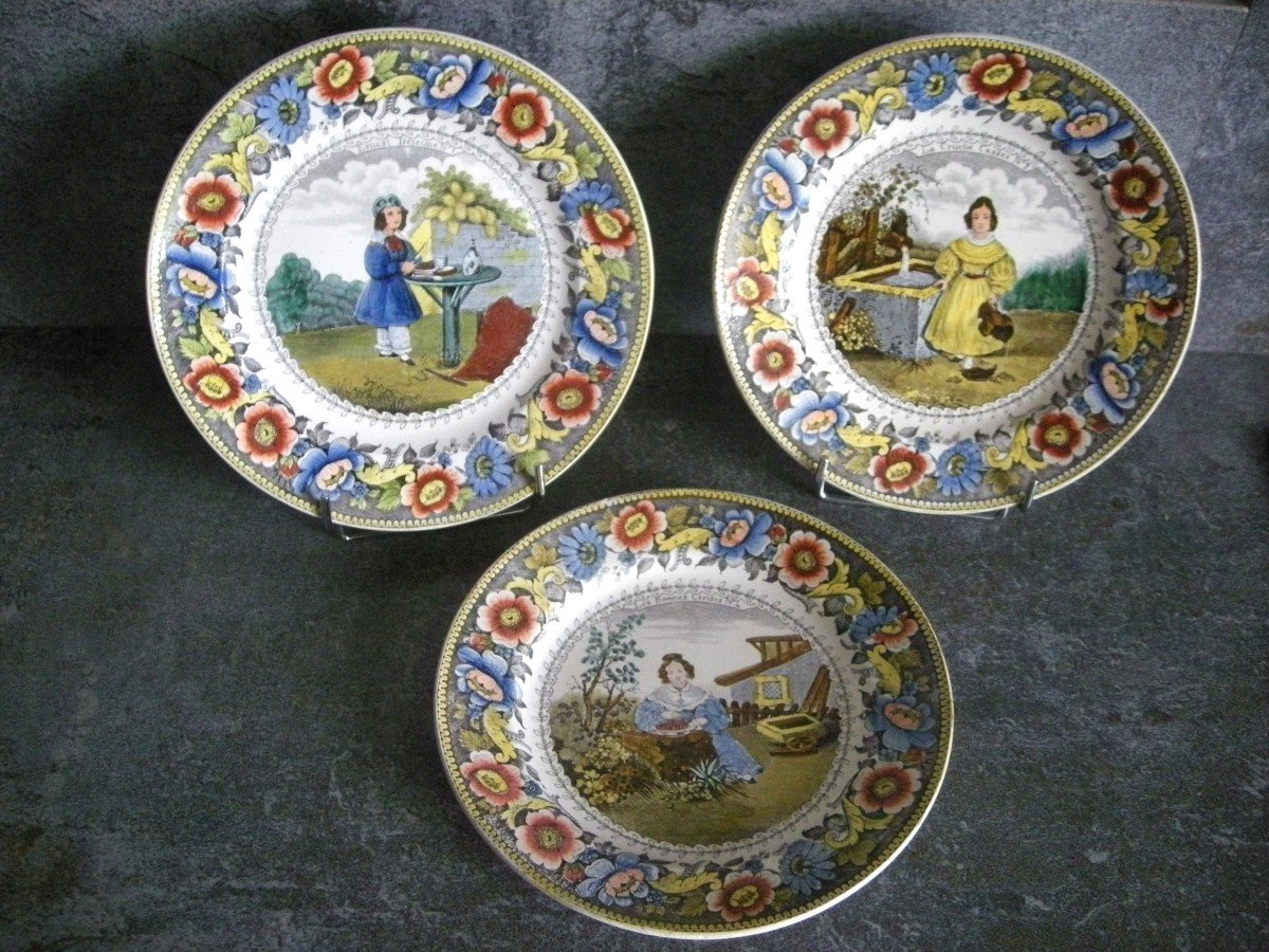 3 Polychrome Earthenware Plates Decorated With “the Children” From Creil