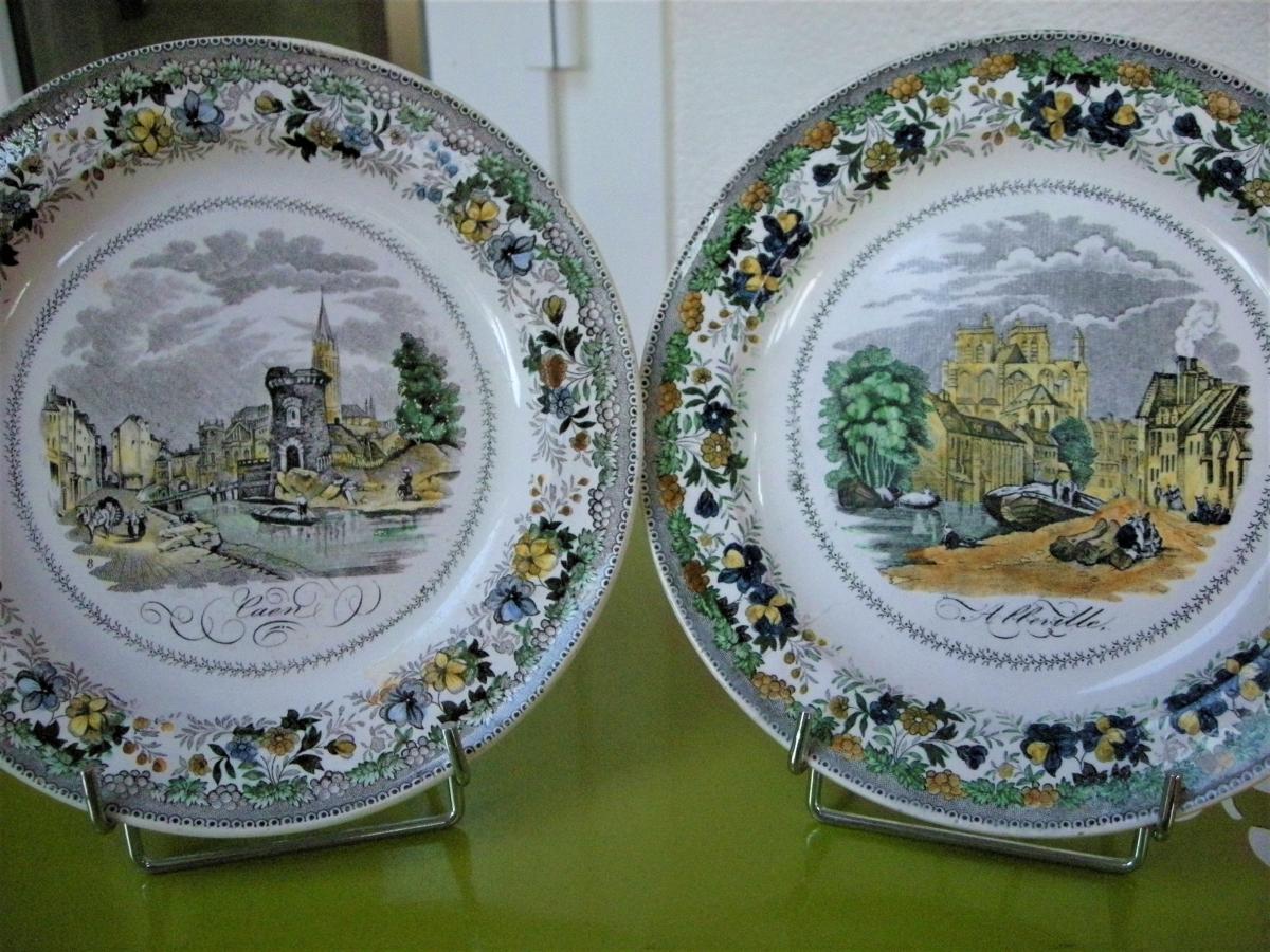 5  ASSIETTES  FAIENCE  FINE  POLYCHROME  DE  MONTEREAU-photo-5