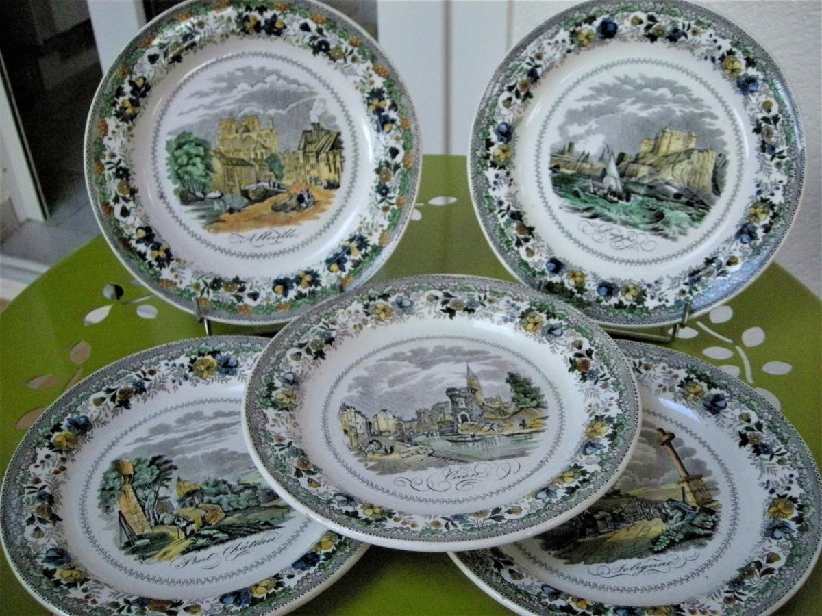 5  ASSIETTES  FAIENCE  FINE  POLYCHROME  DE  MONTEREAU-photo-7