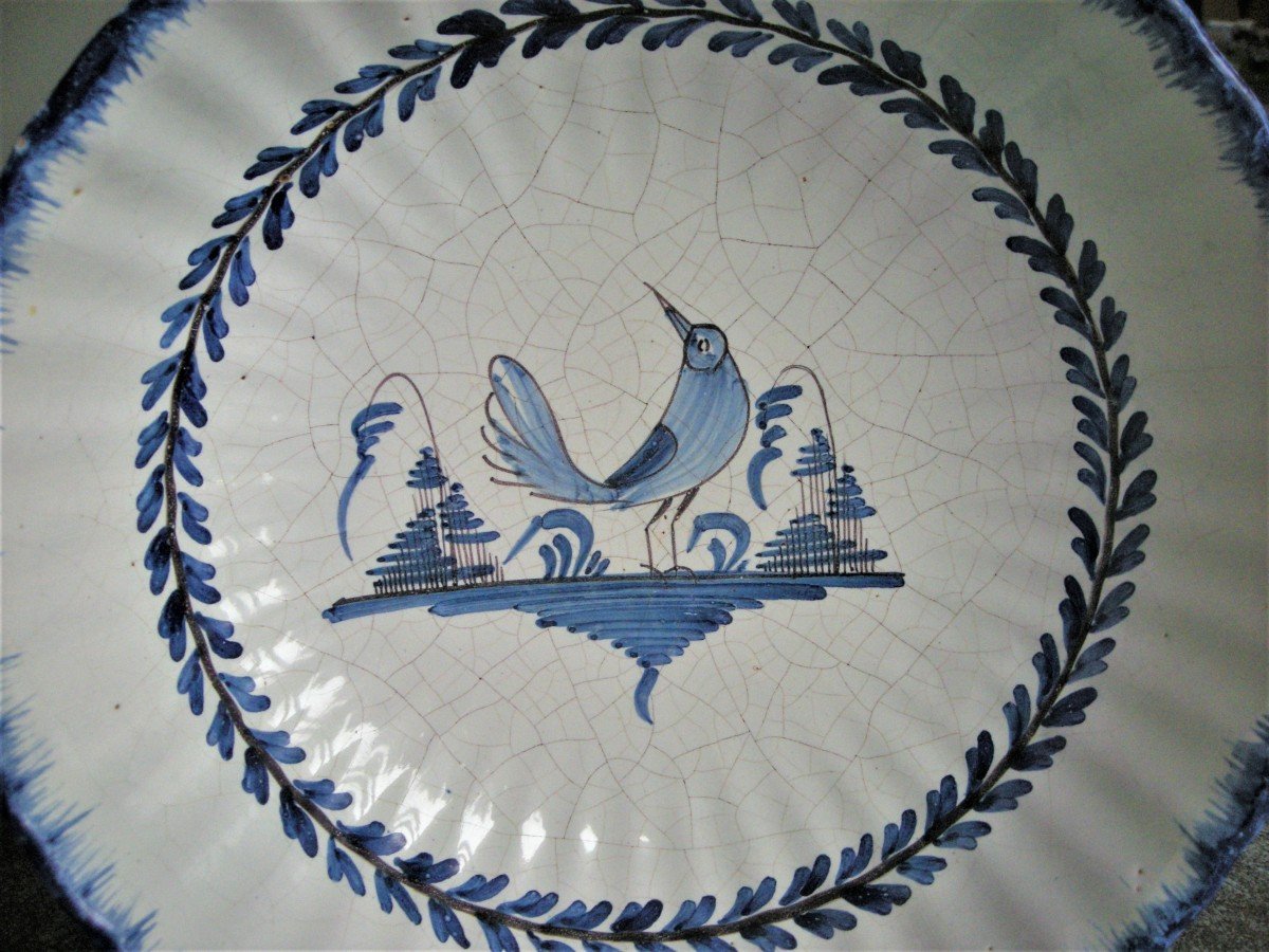 Faience Salad Bowl Beauvaisis Decor Camaieu Blue Circa 1820 Signed Italian-photo-2