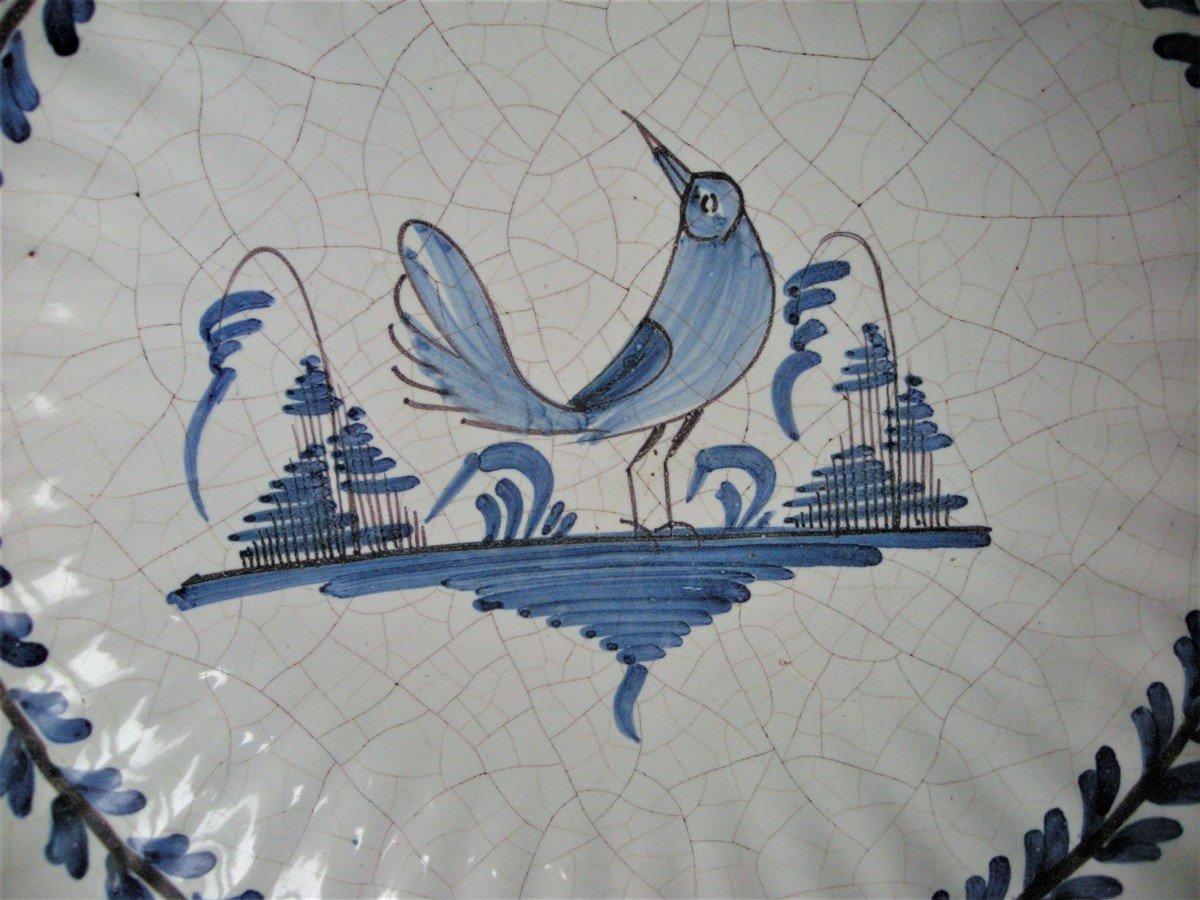 Faience Salad Bowl Beauvaisis Decor Camaieu Blue Circa 1820 Signed Italian-photo-3