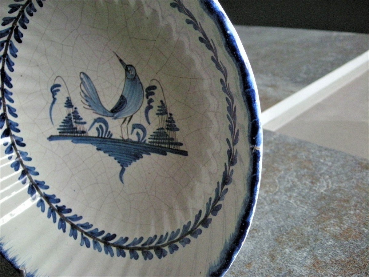 Faience Salad Bowl Beauvaisis Decor Camaieu Blue Circa 1820 Signed Italian-photo-1