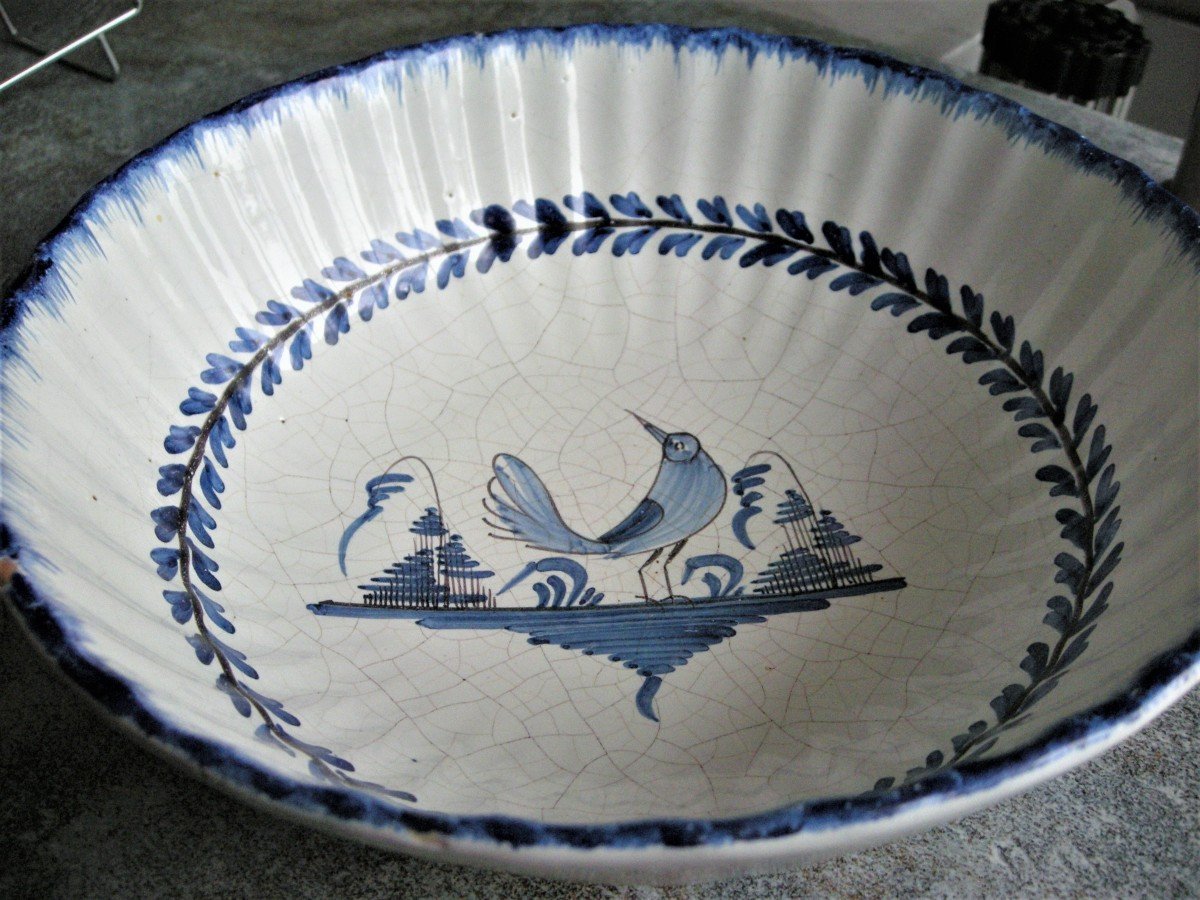 Faience Salad Bowl Beauvaisis Decor Camaieu Blue Circa 1820 Signed Italian-photo-7