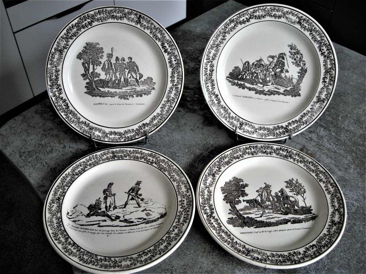 4 Fine Earthenware Plates 1819 De Montereau Decor Napoleonic Officers-photo-7