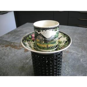 Cup And Saucer Polychrome Decor Manufacture De Creil Et Montereau