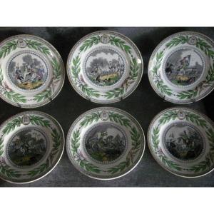 6 Assiettes Porcelaine Opaque Decor 1er Empire De Creil Montereau