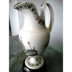 Aiguiere  Faience  Fine  1819  Decor  Fable  Signee  Montereau