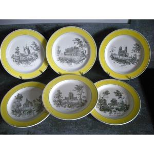 6 Fine Earthenware Plates 1808 Creil “monuments” Decor