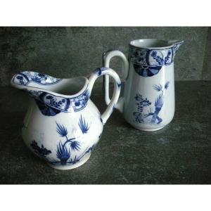 Two Japanese Decor Milk Jugs From Creil And Montereau