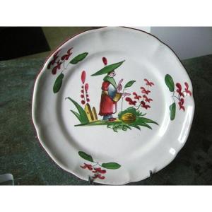 Eastern Earthenware Plate Chinese Decor Manufacture De Luneville