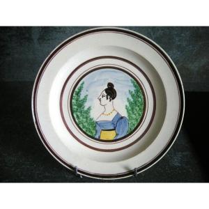 Fine Earthenware Plate “madame Wood” From Forges Les Eaux