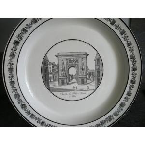 Fine Earthenware Dish 1824 Grisaille Decor Signed Choisy Le Roi