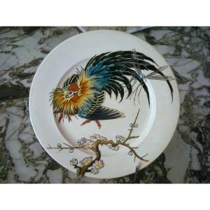 Earthenware Plate 1880 Decor "with Large Birds" By Jvb