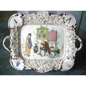 Sarreguemines Earthenware Dish Decorated With “aux Enfants Richard”