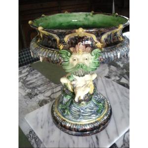 19th Century Barbotine Centerpiece Attributed To Thomas Sergent