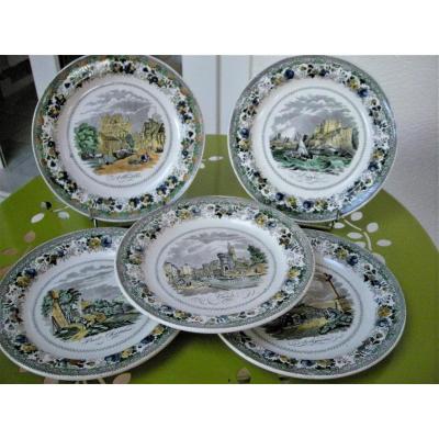 5 Plates In Faience Decor 