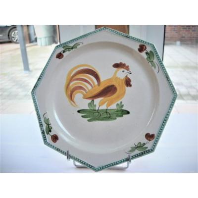 Fine Earthenware Plate 1820/1825 Decor Au Coq D 'aumale