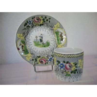 Opaque 1844 Creil Et Montereau Porcelain Cup / Saucer