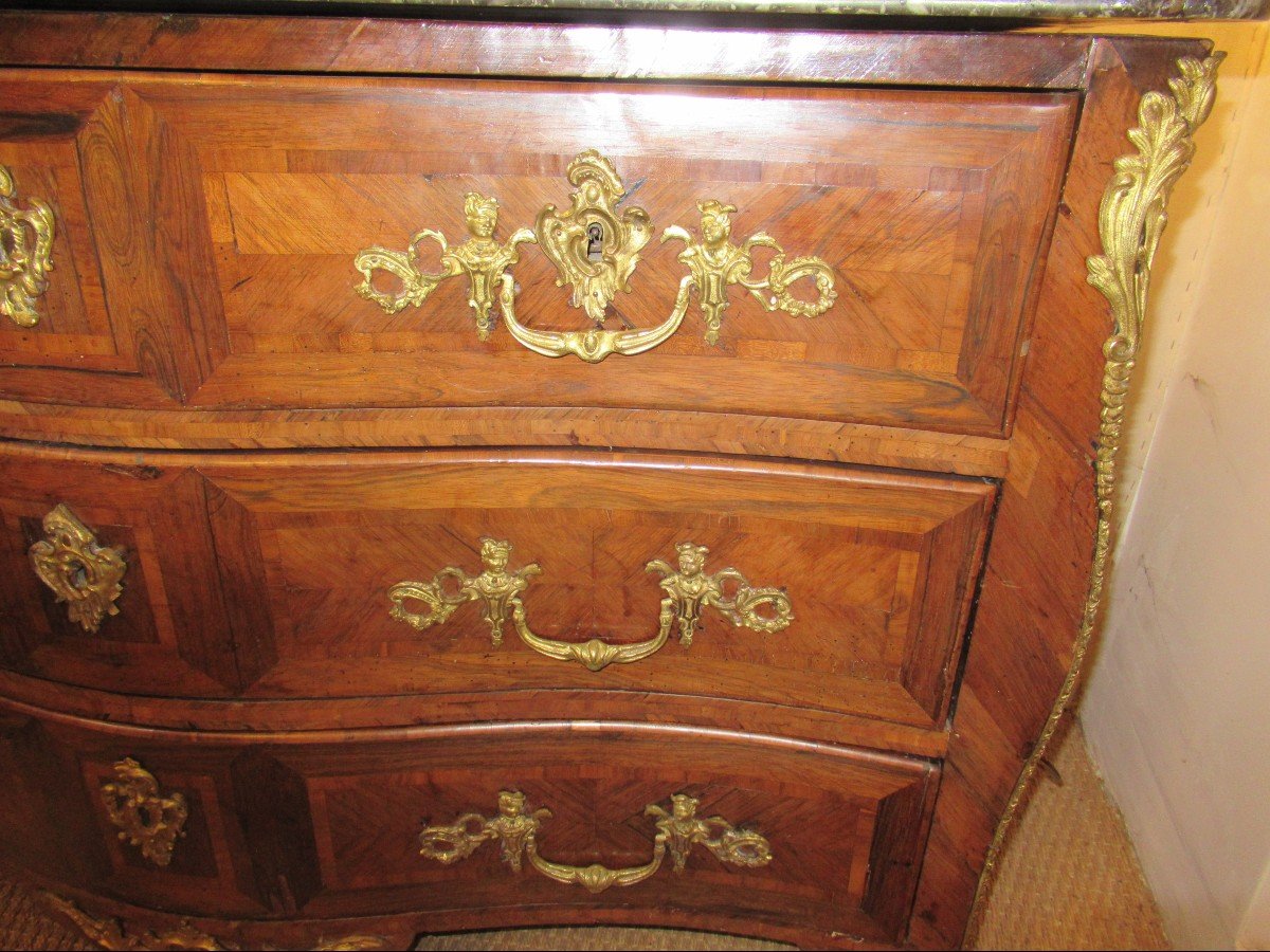 Louis XV 18th Century Marquetry Chest Of Drawers-photo-3