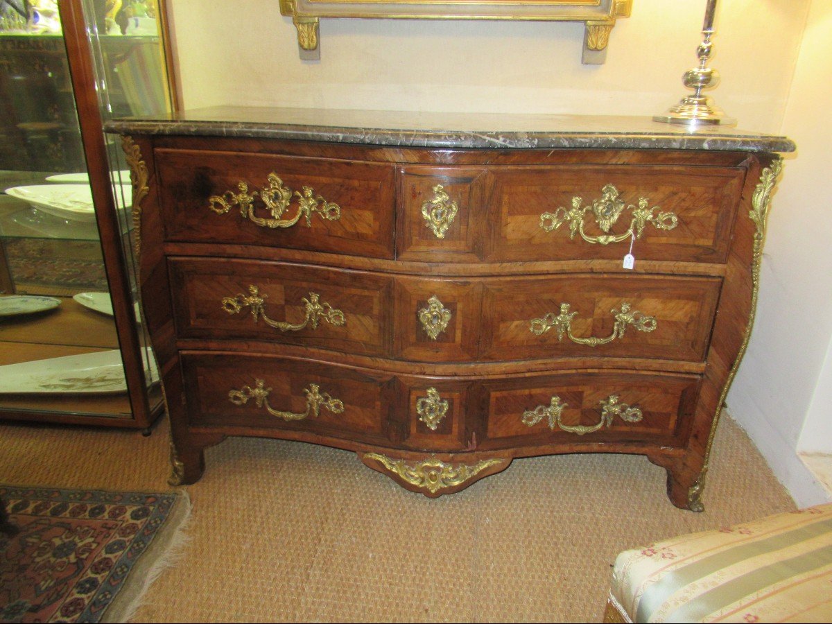 Louis XV 18th Century Marquetry Chest Of Drawers