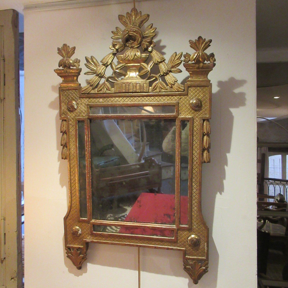 Small Louis XVI Period Mirror In Gilded Wood