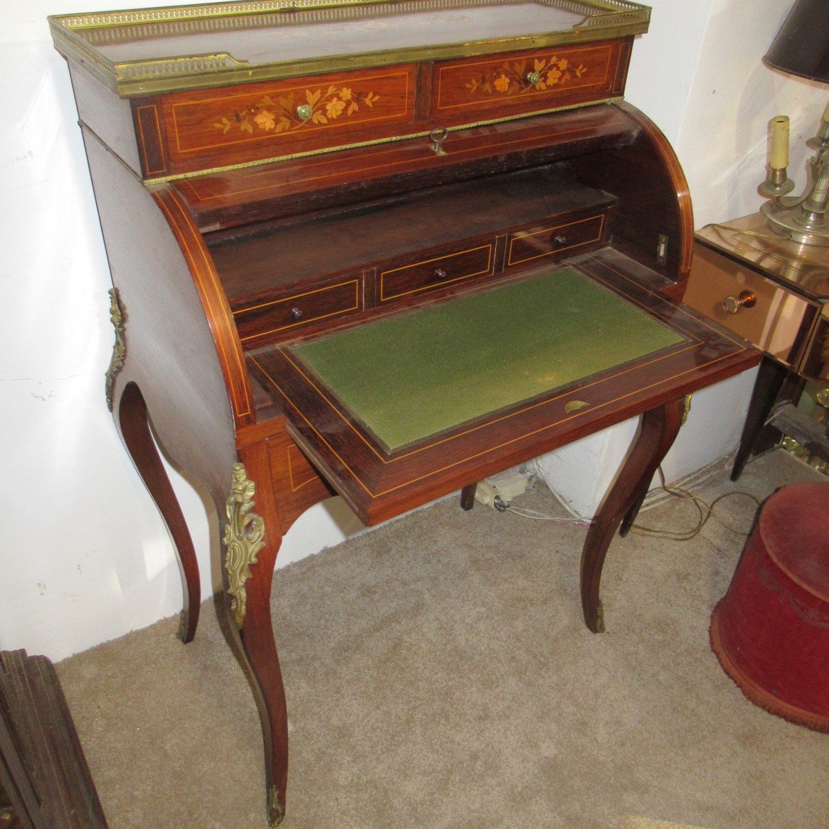 19th Century Marquetry Cylinder Desk -photo-3