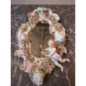 Petit Miroir En Porcelaine Allemande