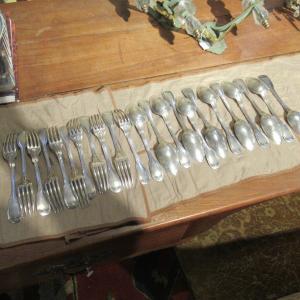 11 Forks And 12 Spoons In Solid Silver 19th Century Numbered 