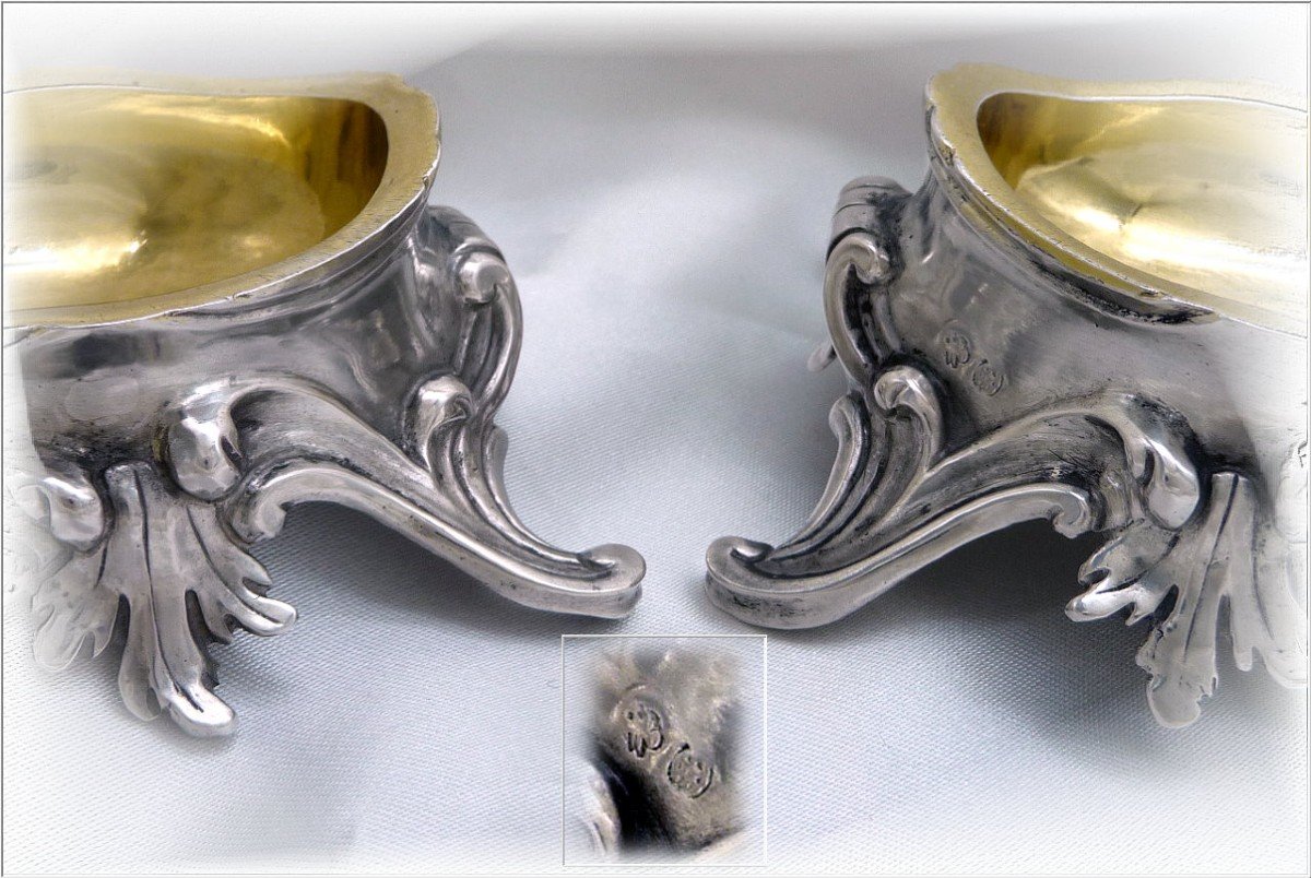 Very Rare Pair Of 18th Century Salt Shakers In Sterling Silver & Vermeil Louis XV Period-photo-4