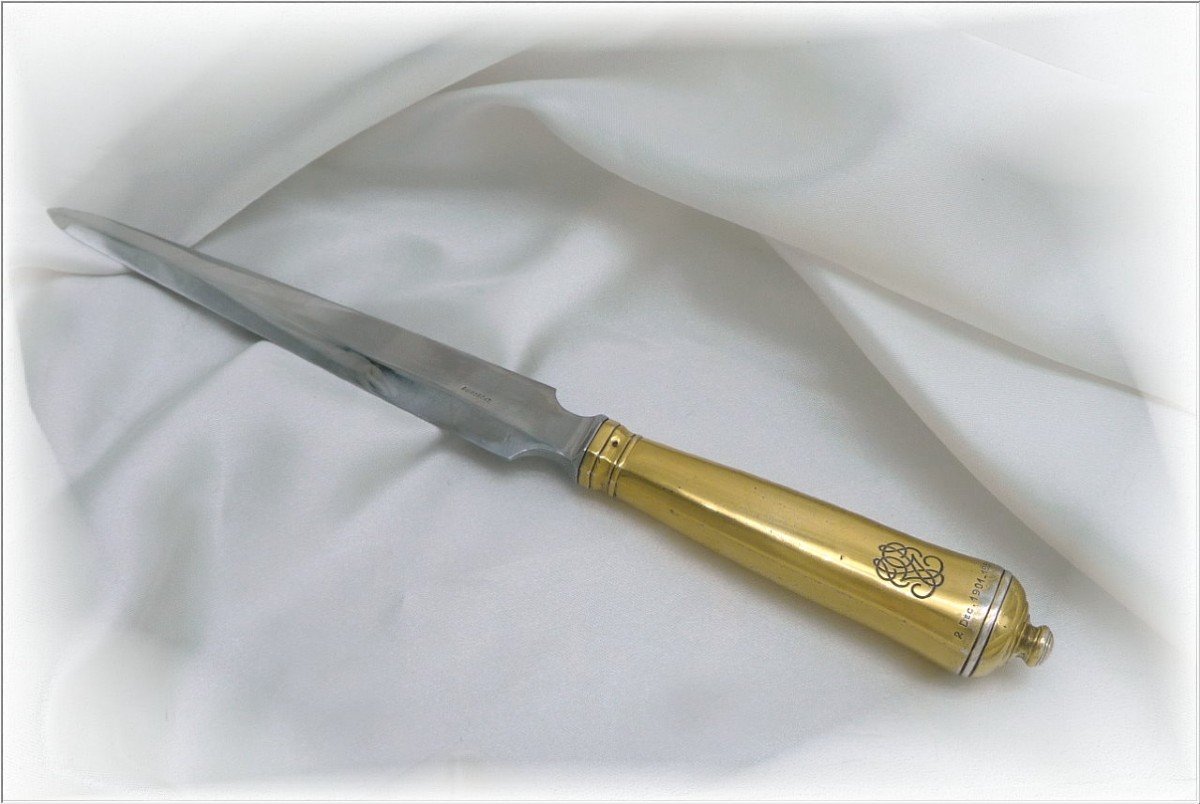 E.puiforcat - Letter Opener / Letter Opener Sterling Silver Vermeil Pommel Handle-photo-4