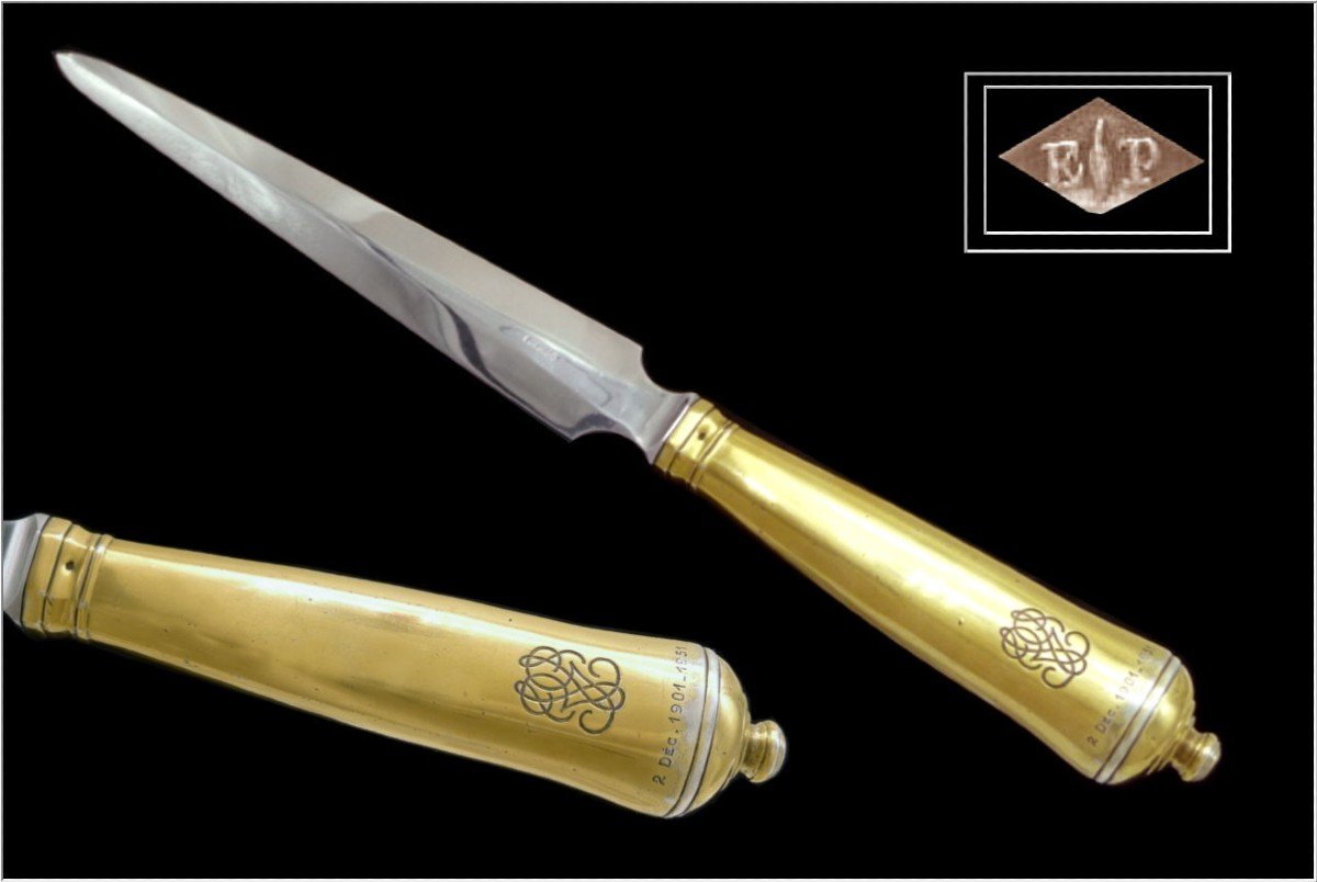 E.puiforcat - Letter Opener / Letter Opener Sterling Silver Vermeil Pommel Handle