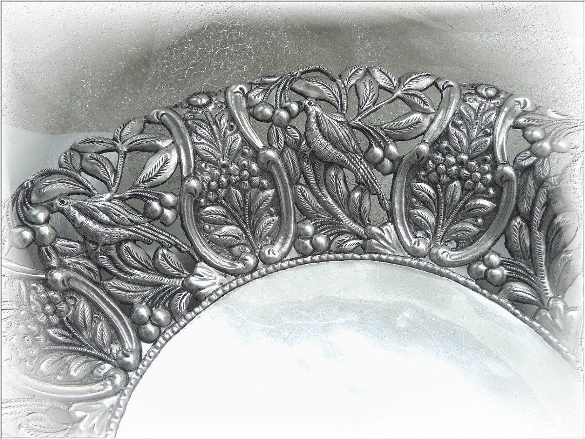 Large Fruit Bowl In Sterling Silver Pierced With Spring Decor - Turkish Work XIX°-photo-1