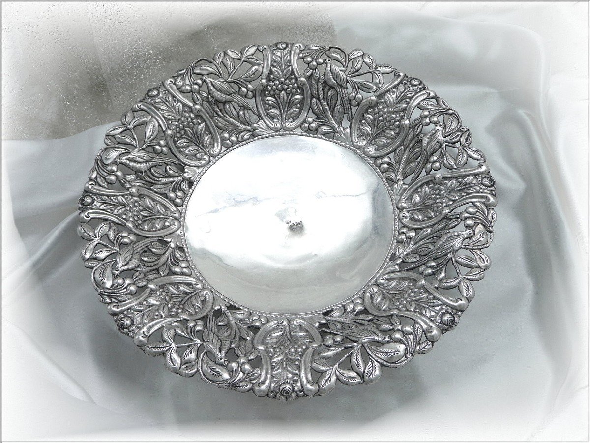 Large Fruit Bowl In Sterling Silver Pierced With Spring Decor - Turkish Work XIX°-photo-2